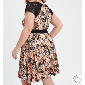 Floral skater dress with lace inset